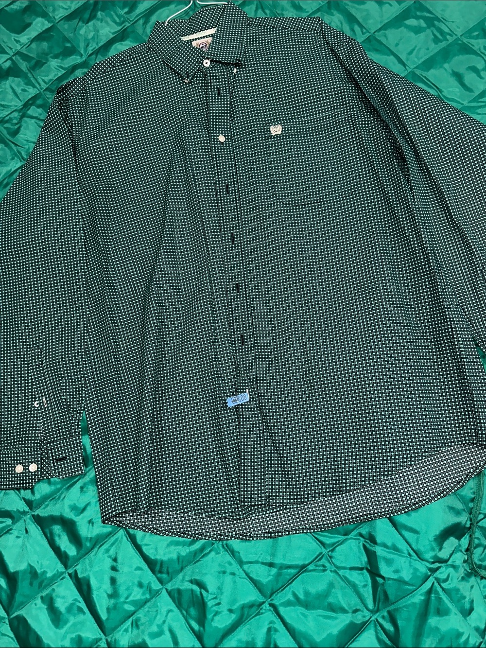 Cinch Men's Black Button-Down Shirt with White Micro-Dot Print